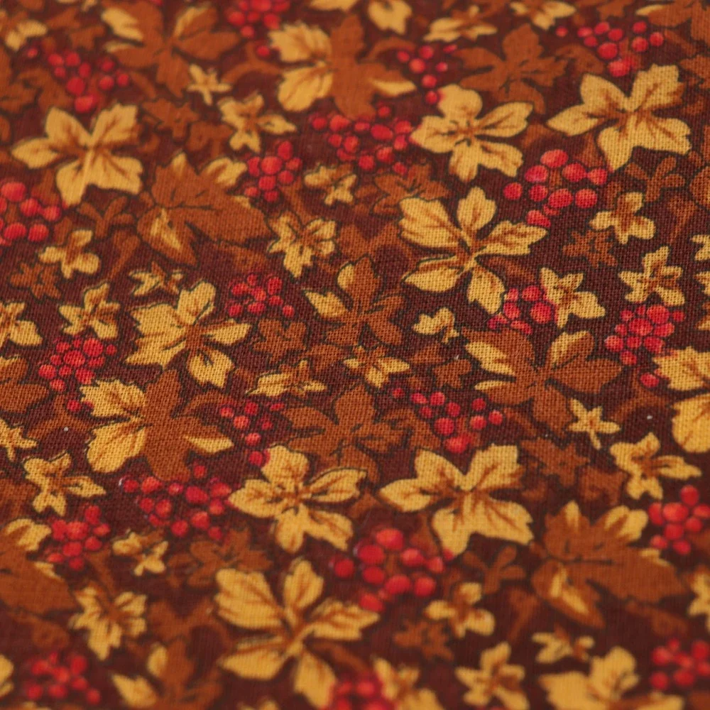 Autumn Botanical Floral Print Fabric Table Runner Gold Leaf Fall Aesthetic Warm